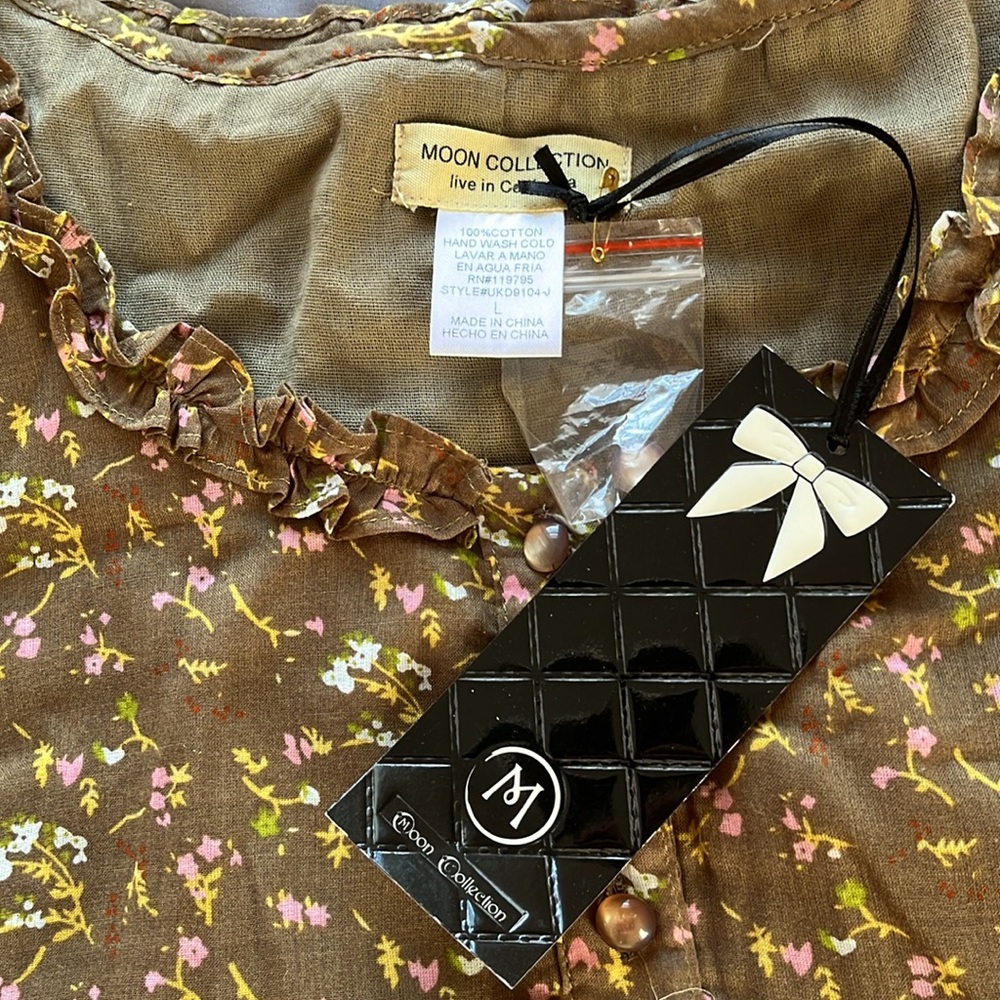 ModCloth Brown Flowered Dress Size L NWT - Picture 3 of 3